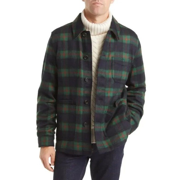 Brooks Brothers Sz L Plaid‎ Wool Blend Shirt Jacket Shacket - Manteco Blue Green - Picture 1 of 13